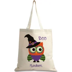 Owl Personalized Halloween Canvas Tote