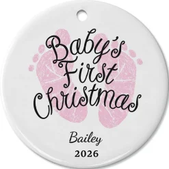 Personalized Baby Girl's First Christmas Ceramic Ornament