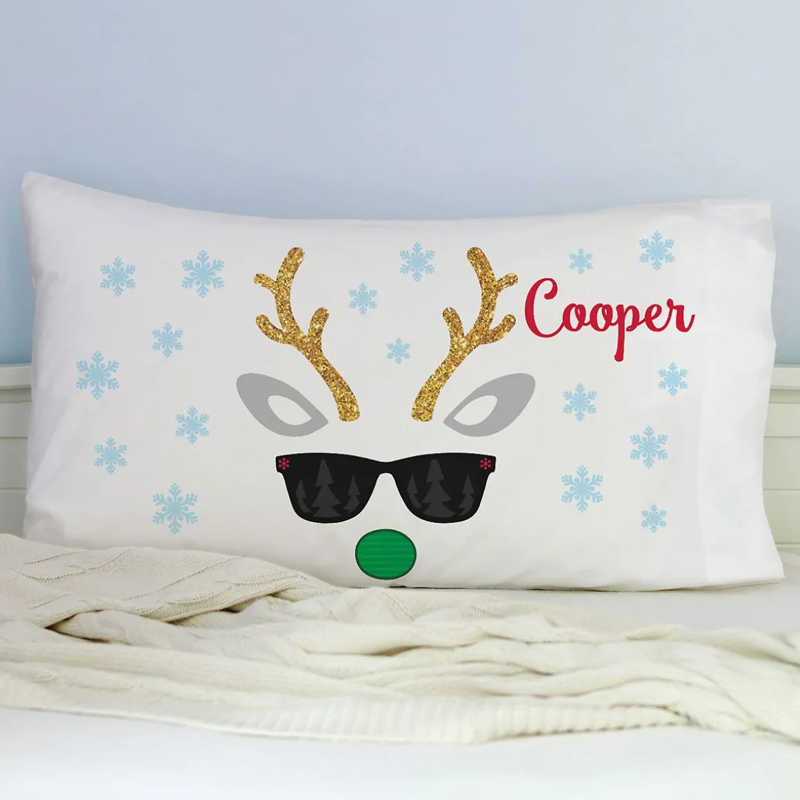 Personalized Christmas Boy Reindeer Pillowcase