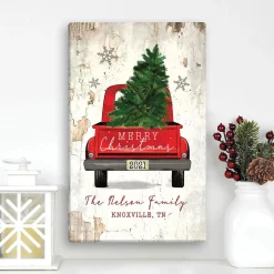 Personalized Christmas Red Truck Canvas