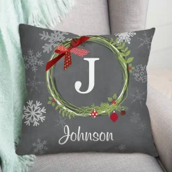 Personalized Christmas Wreath Pillow