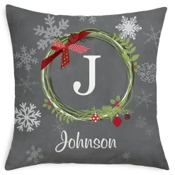 Personalized Christmas Wreath Pillow