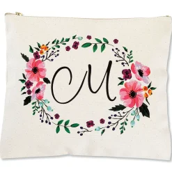 Personalized Initial in Wreath Zippered Canvas Pouch