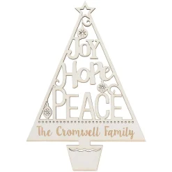 Personalized Joy Hope Peace White Wood Plaque