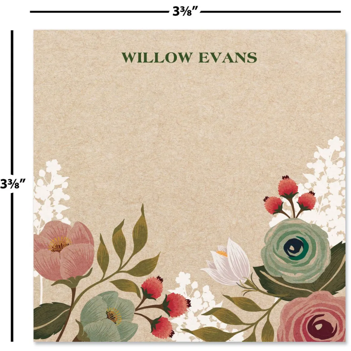 Personalized Kraft Floral Note Sheets in a Cube