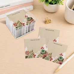 Personalized Kraft Floral Note Sheets in a Cube