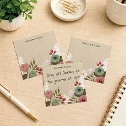 Personalized Kraft Floral Note Sheets in a Cube