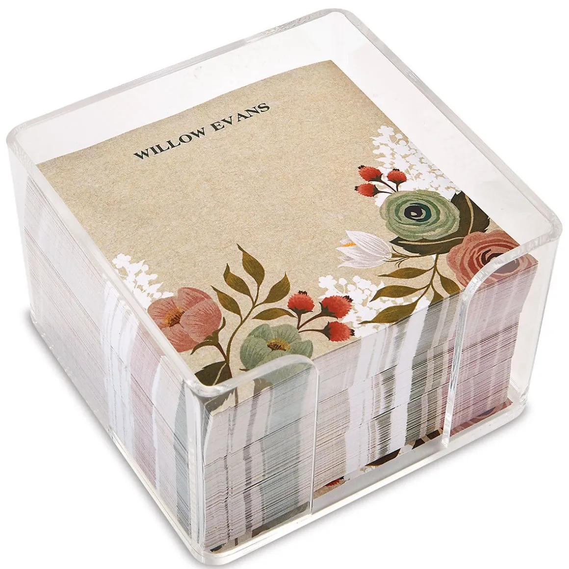 Personalized Kraft Floral Note Sheets in a Cube
