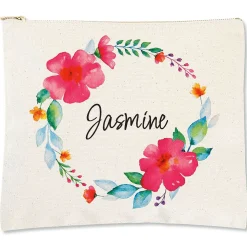Personalized Name in Wreath Zippered Canvas Pouch