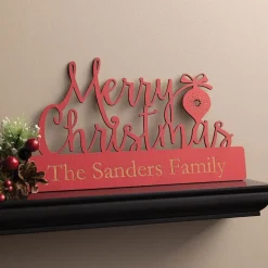Personalized Red Wood Merry Christmas Plaque
