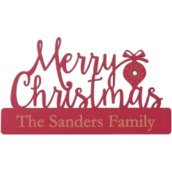 Personalized Red Wood Merry Christmas Plaque