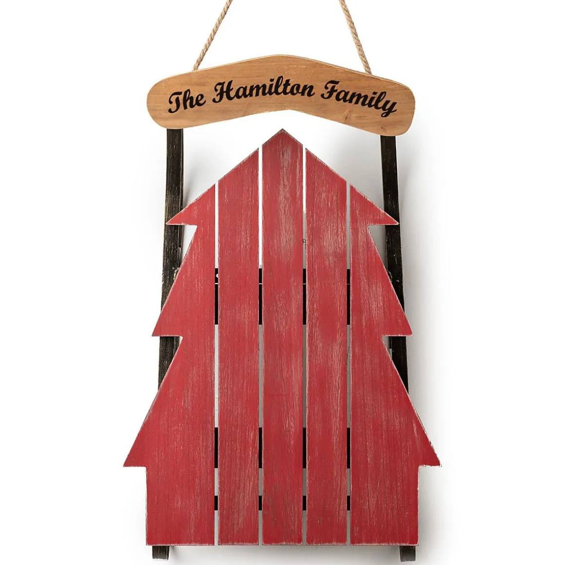 Personalized Red Wood Tree Sled Decor