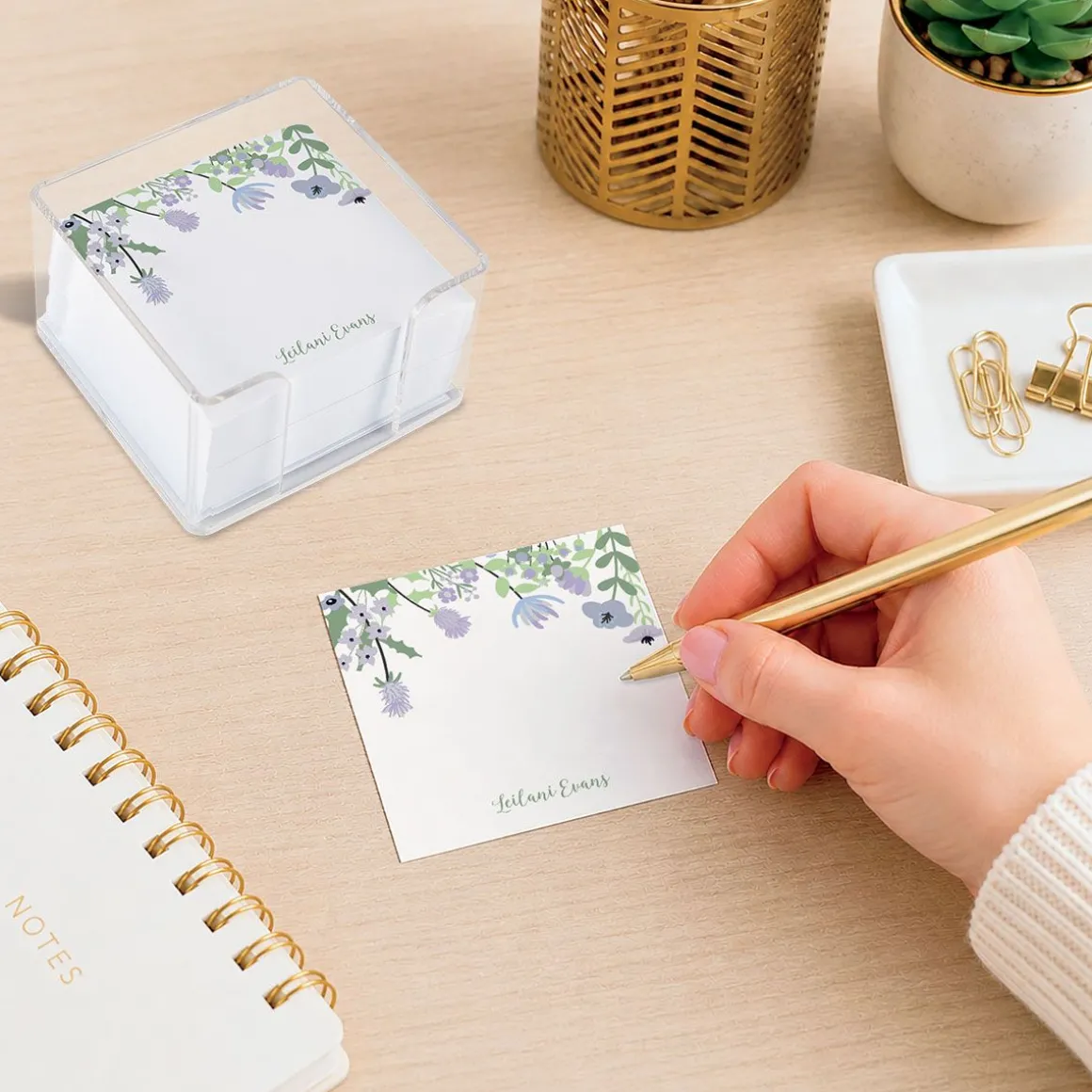 Personalized Wildflowers Note Sheets in a Cube