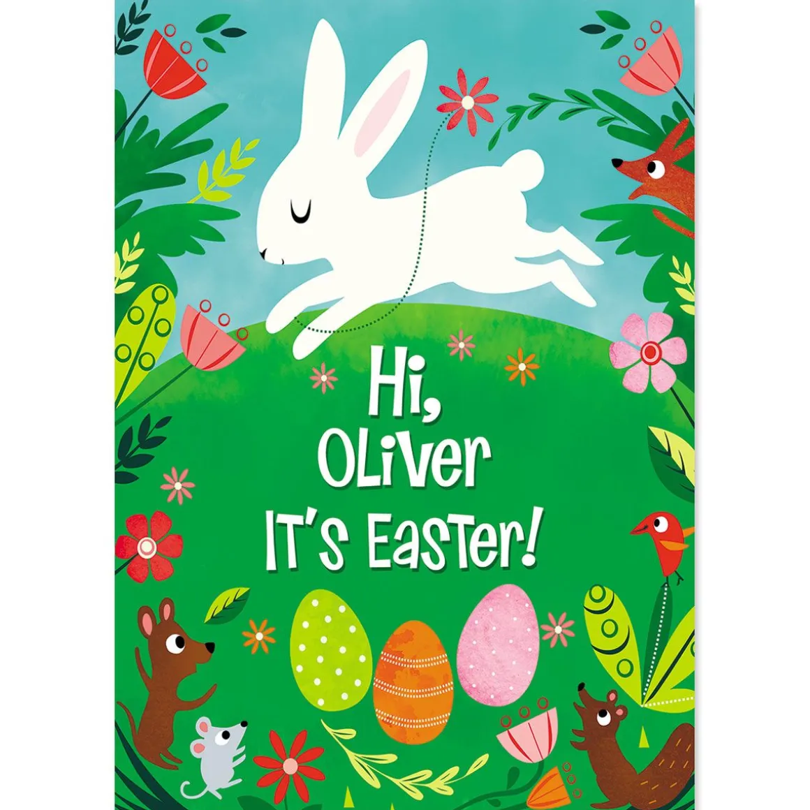 Personalized Woodland Bunny Easter Card