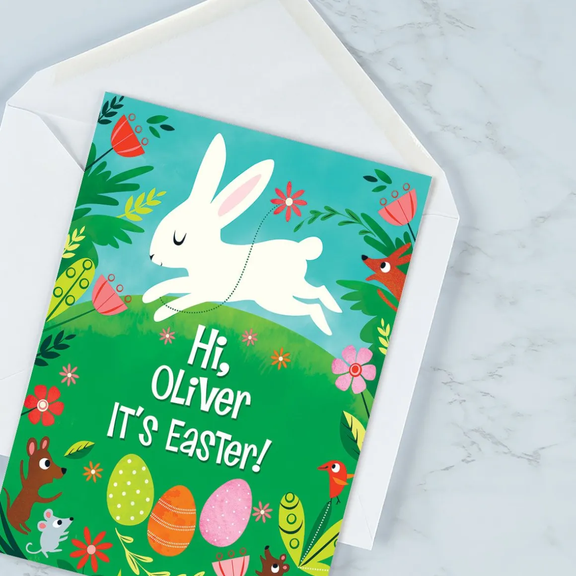Personalized Woodland Bunny Easter Card