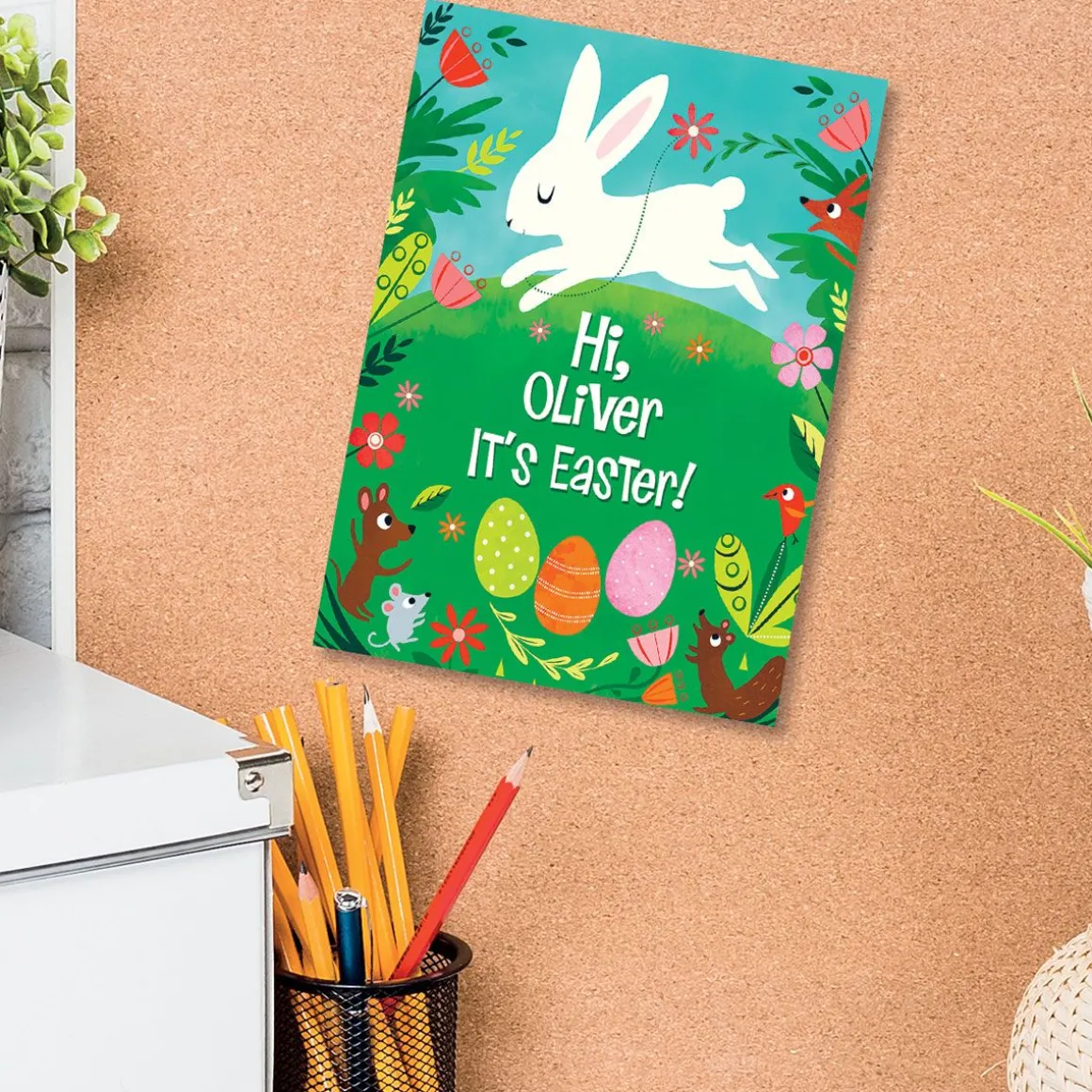 Personalized Woodland Bunny Easter Card