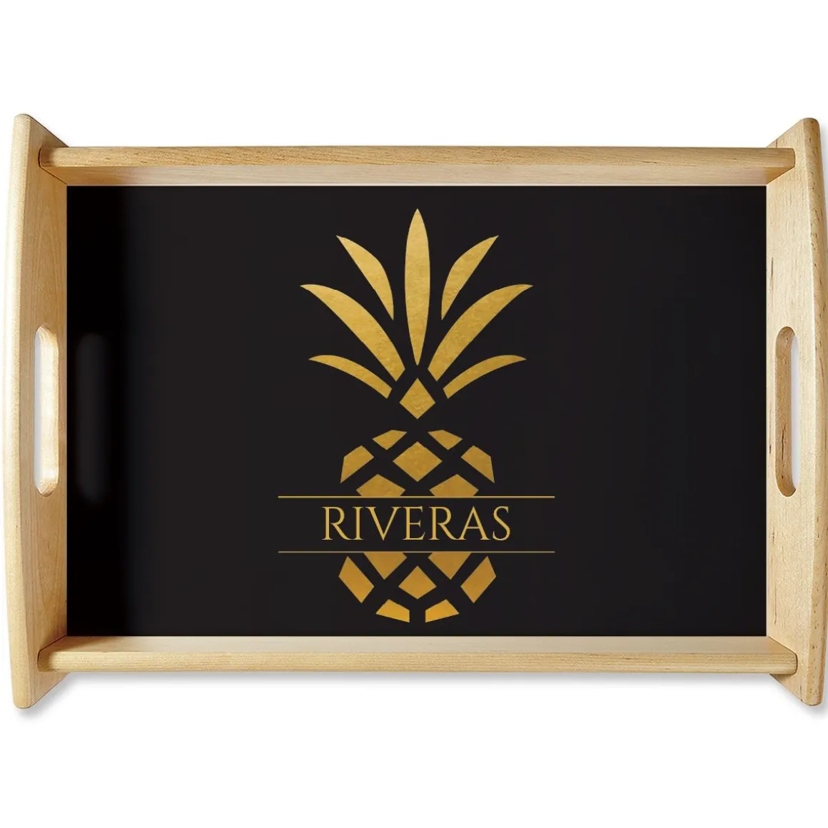 Pineapple Family Name Natural Wood Serving Tray