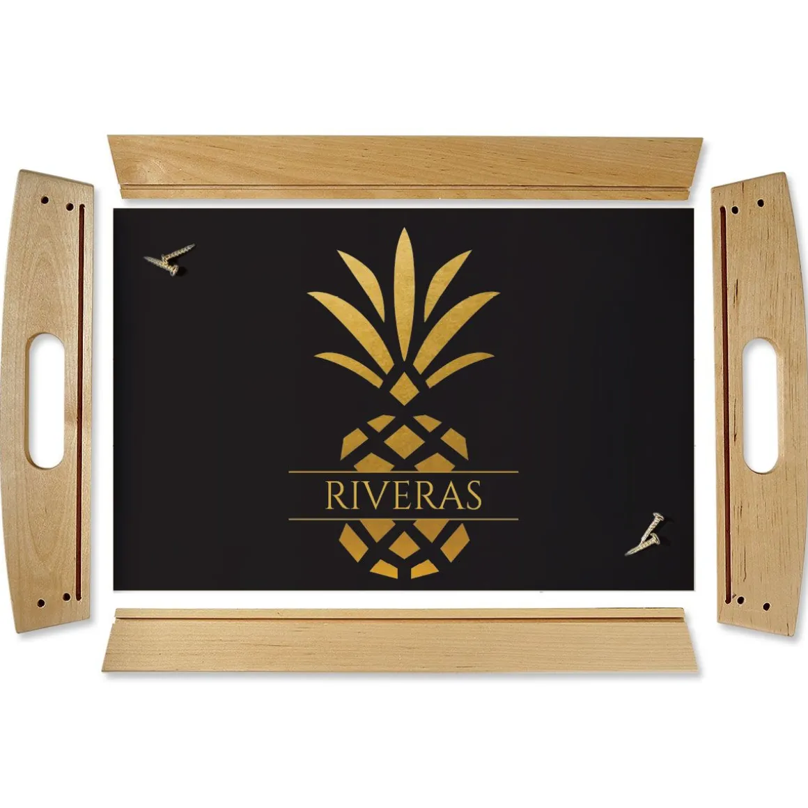 Pineapple Family Name Natural Wood Serving Tray