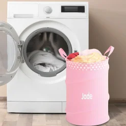 Pink Collapsible Personalized Laundry Tote
