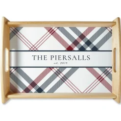 Plaid Natural Wood Serving Tray