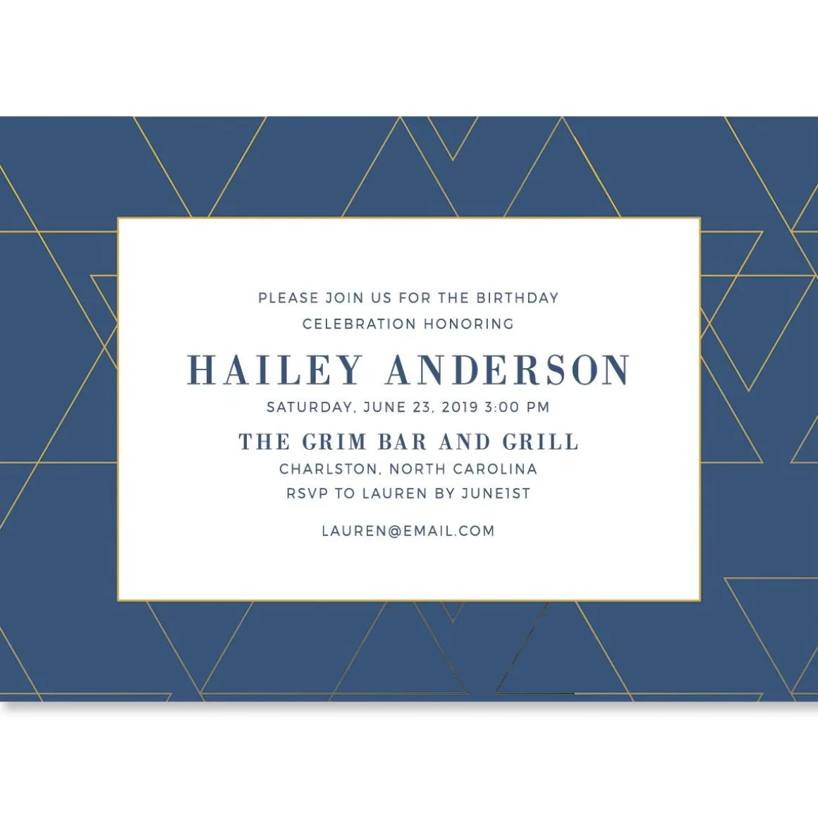 Posh Navy Geometric Personalized Invitations