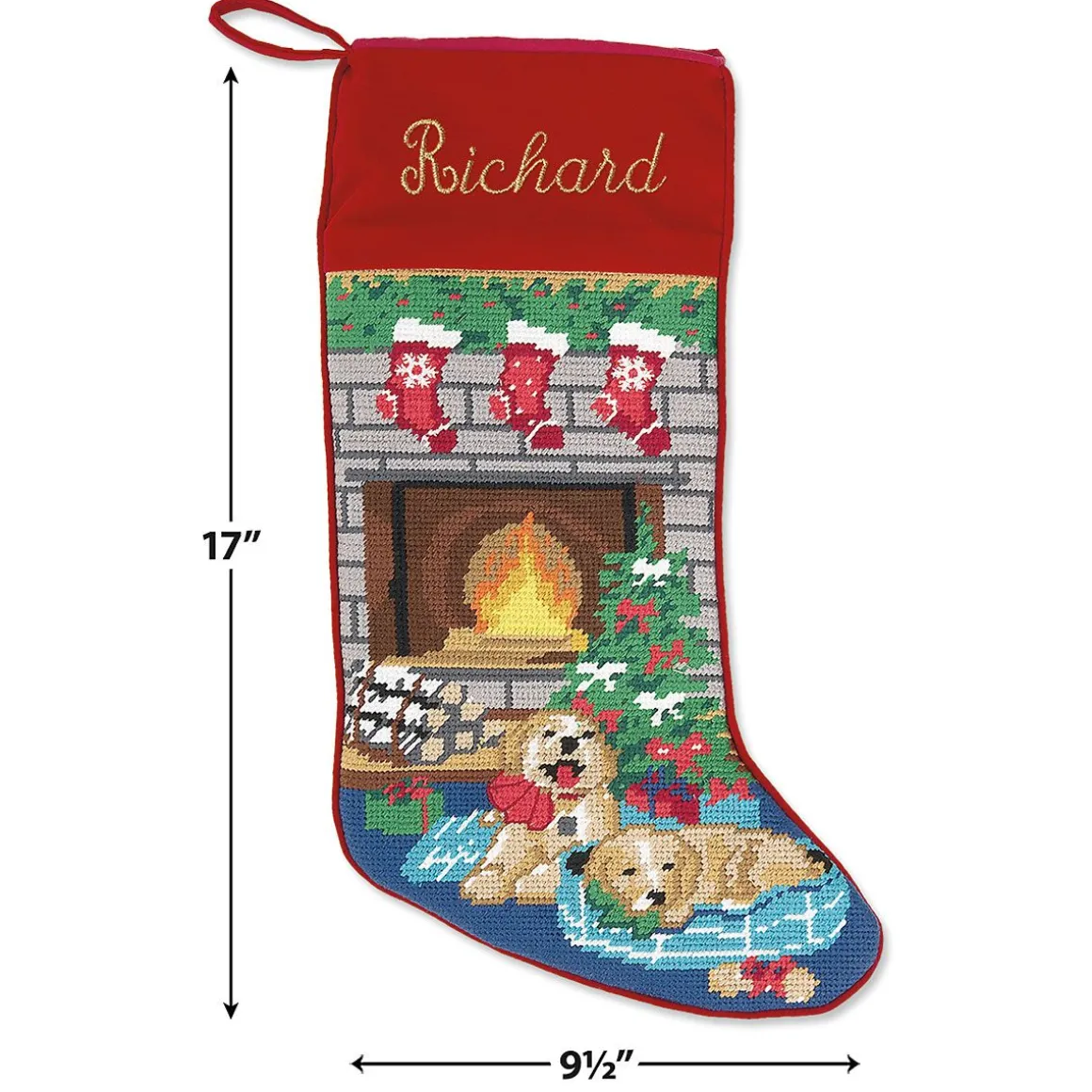 Puppies Heirloom Needlepoint Personalized Christmas Stocking