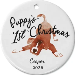 Puppy's First Christmas Ceramic Personalized Christmas Ornaments