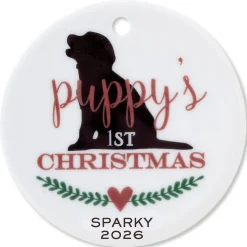 Puppy's 1st Round Pet Personalized Christmas Ornament
