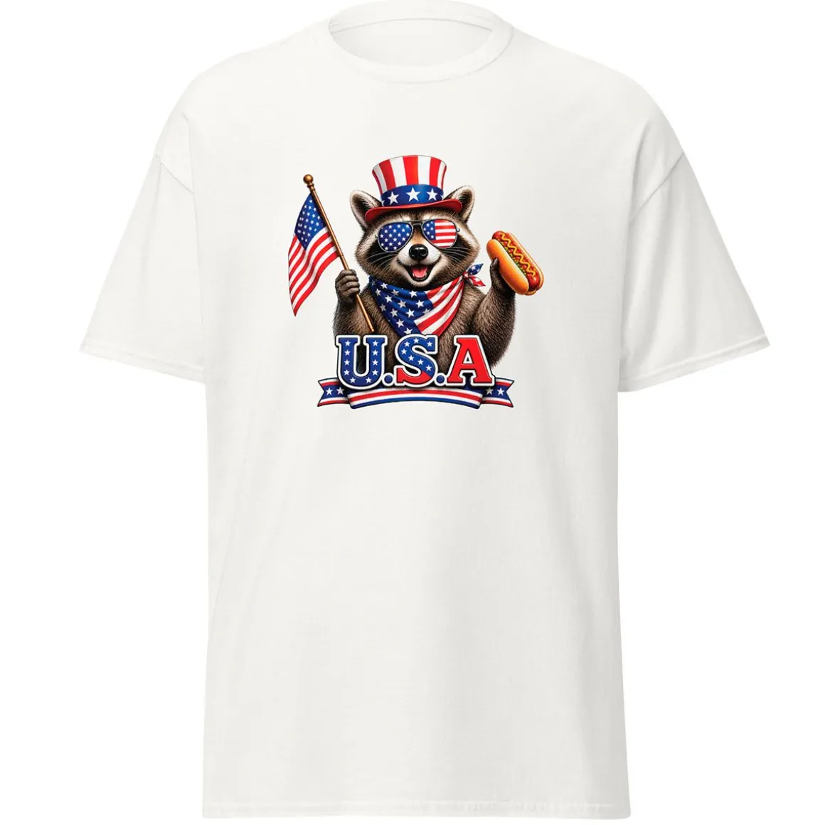 Racoon White Adult T-Shirt