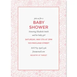Red Floral Frame Personalized Shower Invitations