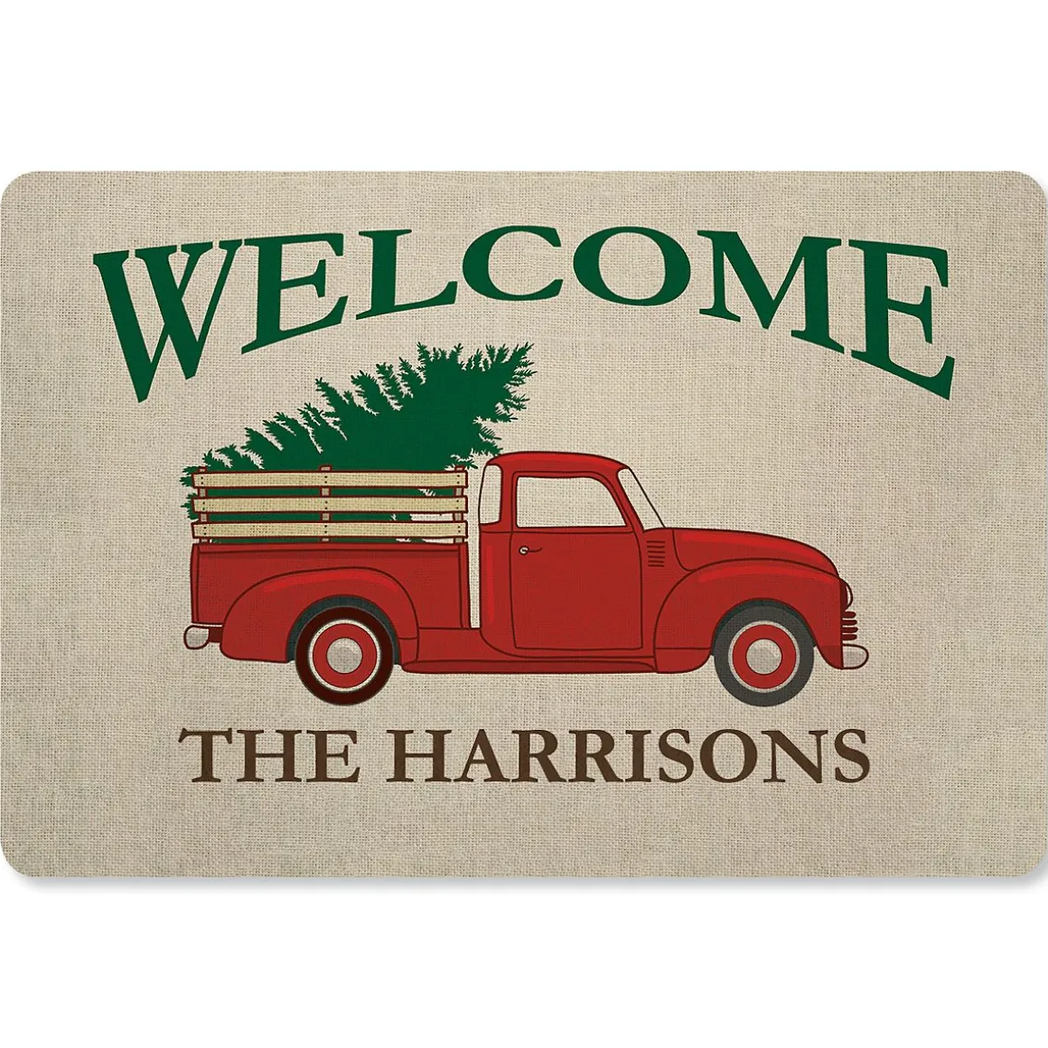 Red Truck Personalized Christmas Doormat