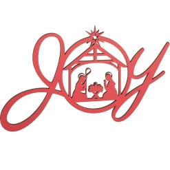 Red Wood Joy Manger Plaque