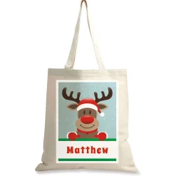 Reindeer Holiday Personalized Canvas Tote