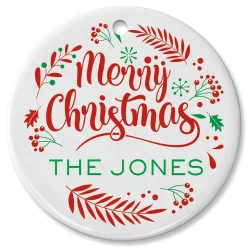 Round Merry Christmas Ceramic Ornament
