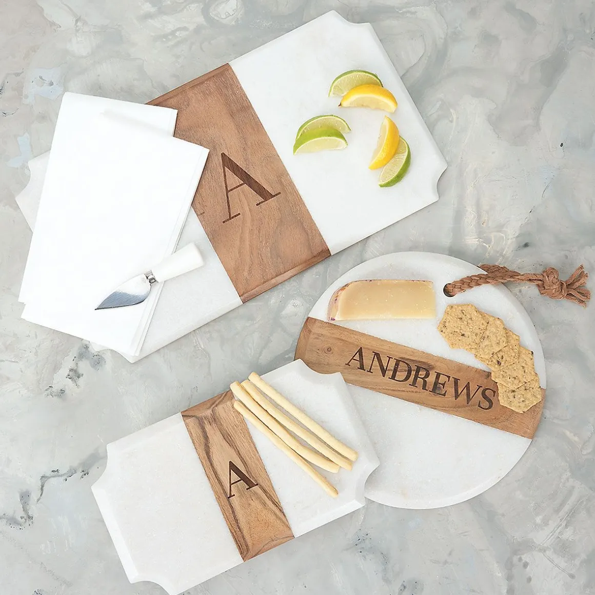 Round White Marble & Wood Personalized Board