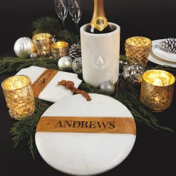 Round White Marble & Wood Personalized Board