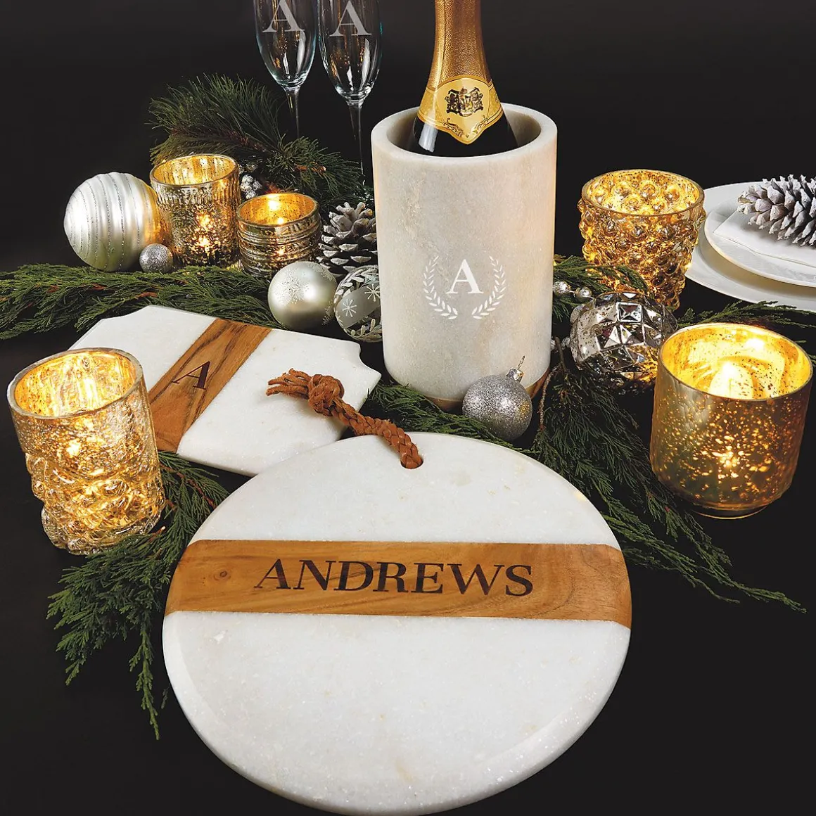 Round White Marble & Wood Personalized Board