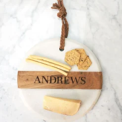 Round White Marble & Wood Personalized Board