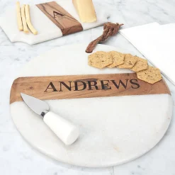 Round White Marble & Wood Personalized Board