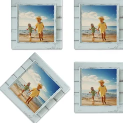 Rustic Blue Shiplap Frame Photo Coasters