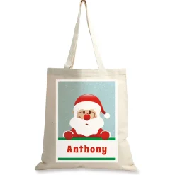 Santa Holiday Personalized Canvas Tote