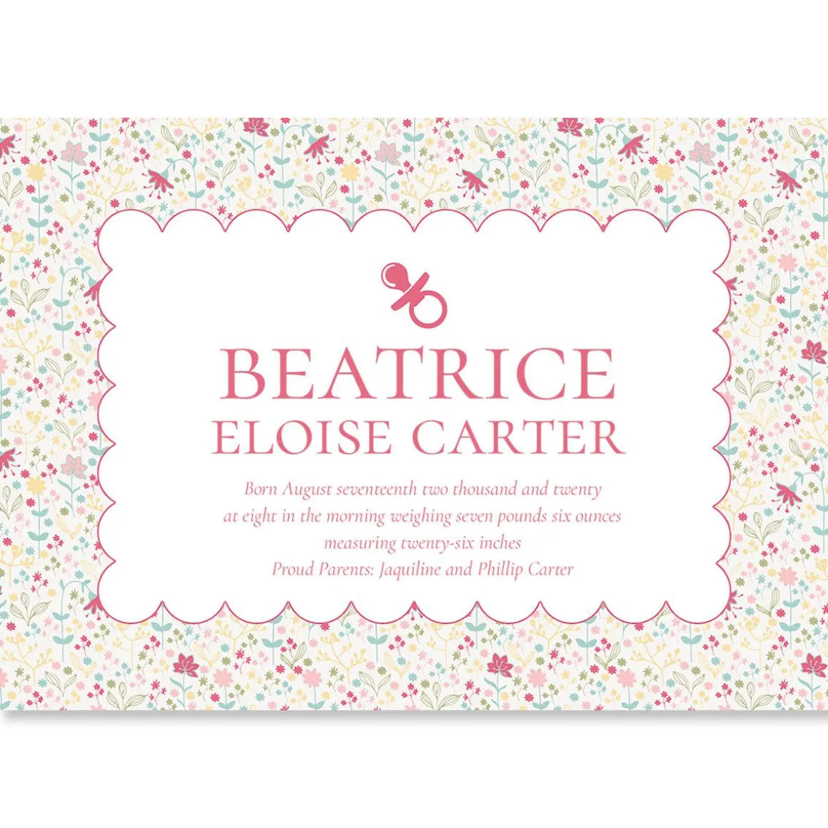Scalloped Frame Personalized Birth Announcement