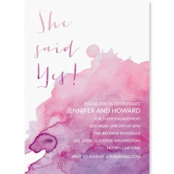 She said yes Watercolor Personalized Engagement Invitations