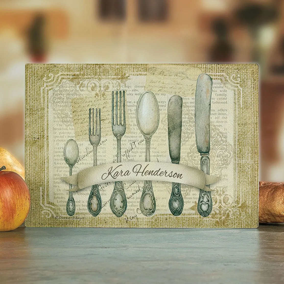 Silverware Personalized Glass Cutting Board