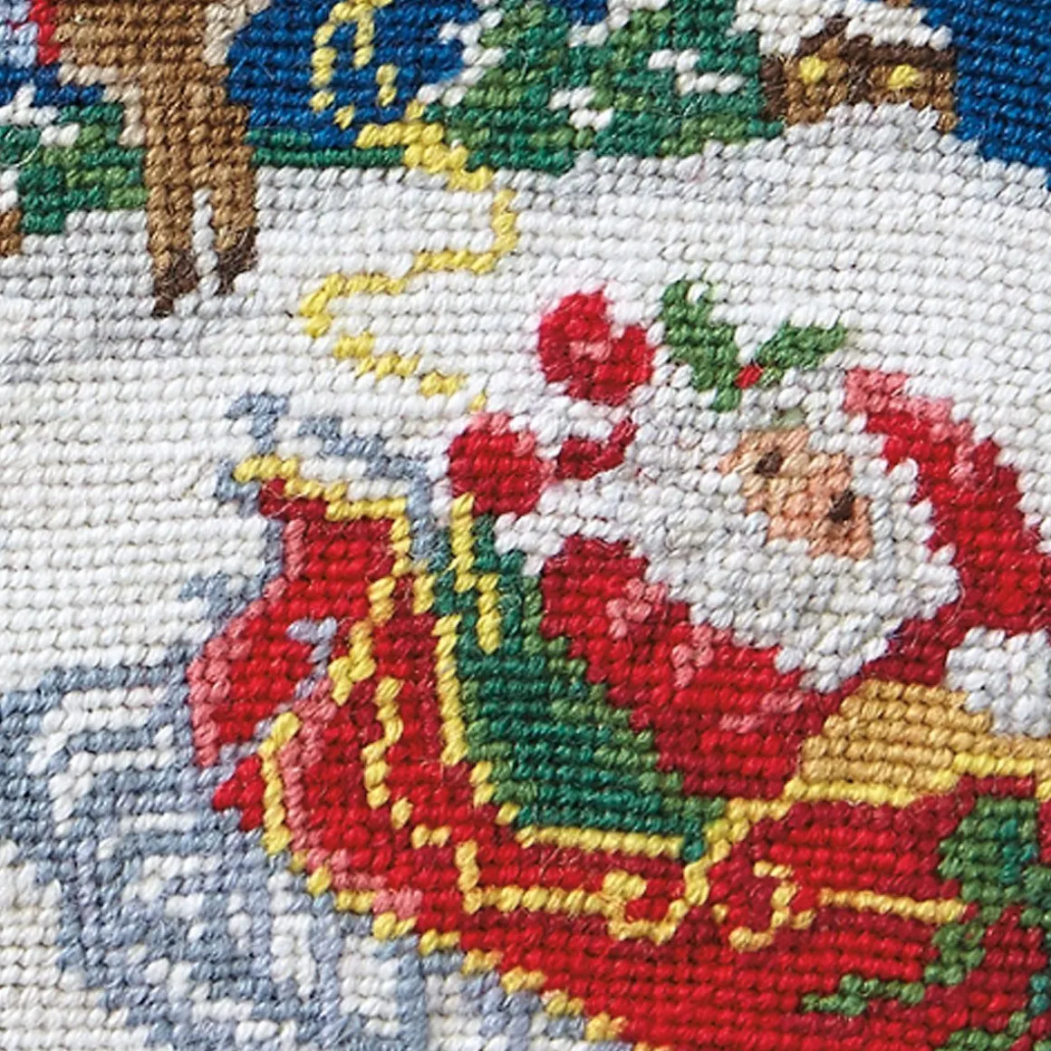 Sleigh & Reindeer Heirloom Needlepoint Personalized Christmas Stocking