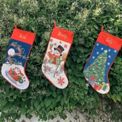 Sleigh & Reindeer Heirloom Needlepoint Personalized Christmas Stocking