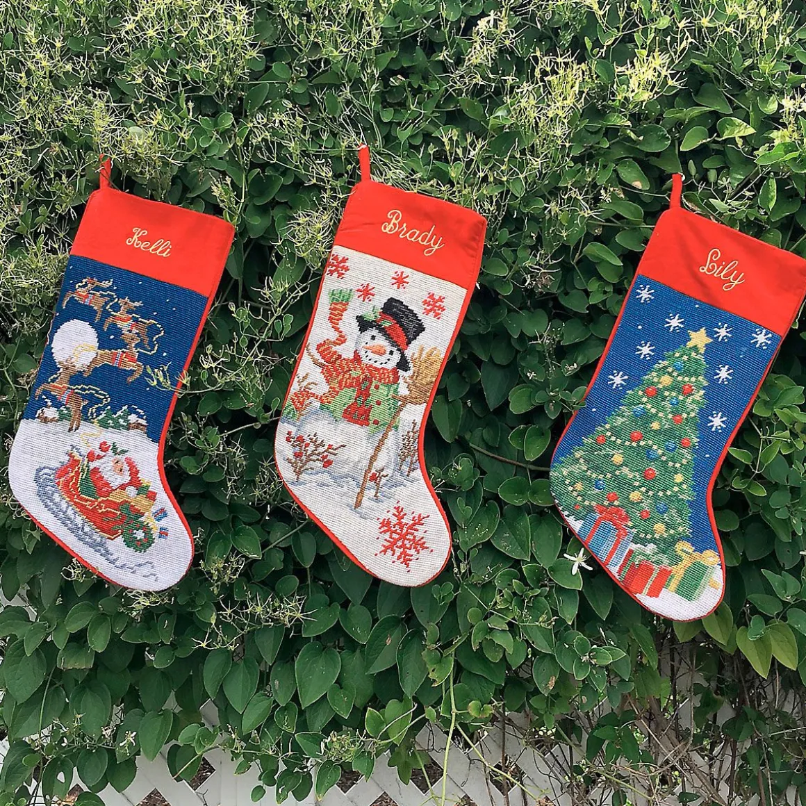 Sleigh & Reindeer Heirloom Needlepoint Personalized Christmas Stocking