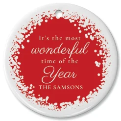 Snow Confetti Personalized Ornament Circle