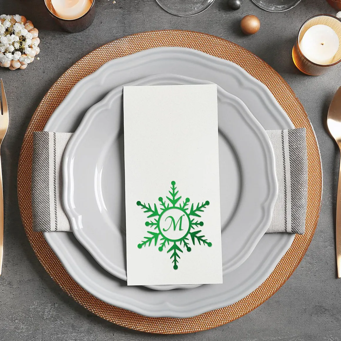 Snowflake Initial Foil Stamped Disposable Hand Towels