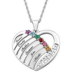 Sterling Silver Heart Family Personalized Necklace